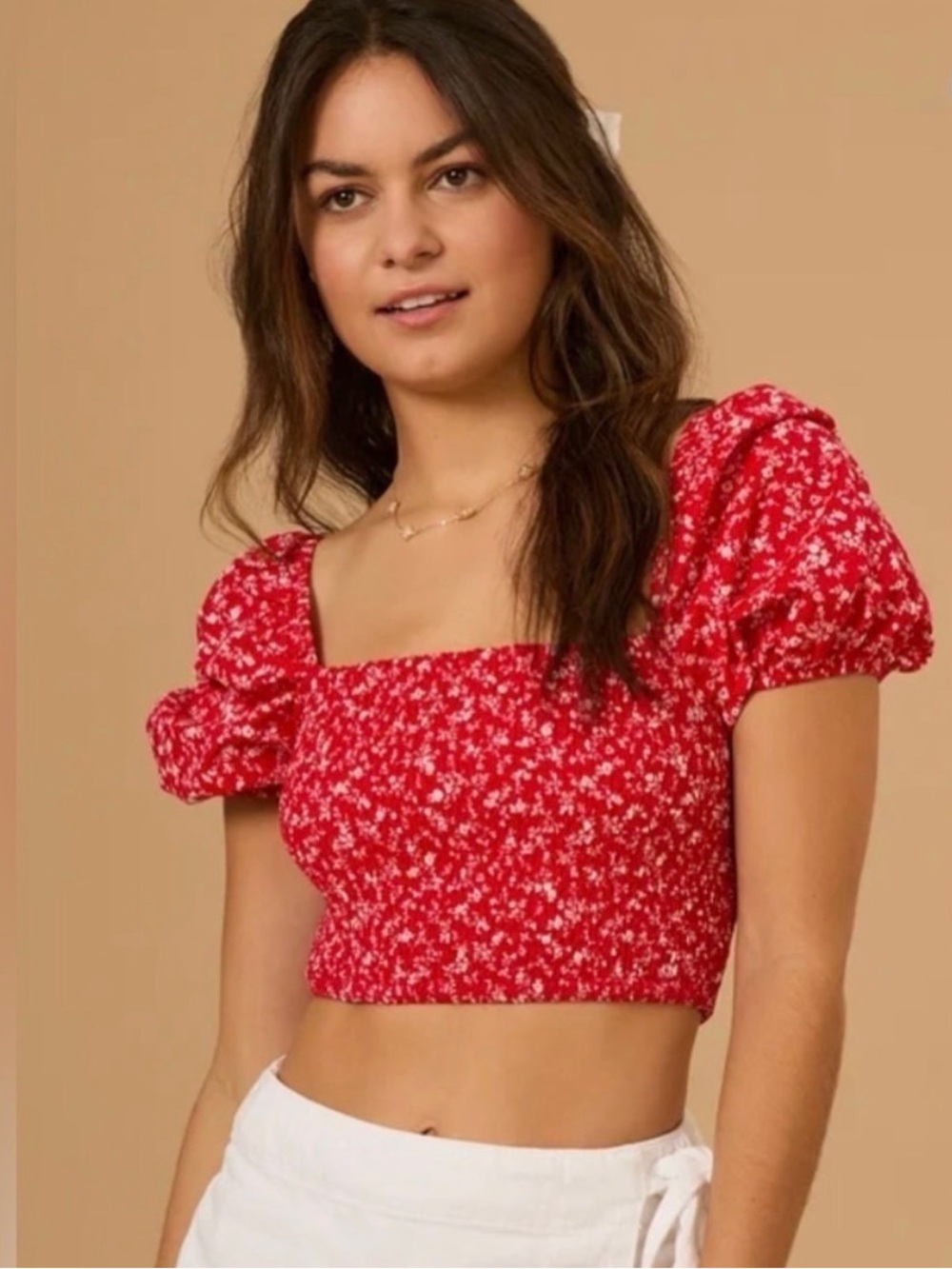 NWT! Altar’d State Marcella Red Floral Cropped Cinch Blouse Size S
